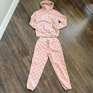 GAP Pink Plaid Checkered Hoodie and Joggers Set Sweatshirt size M